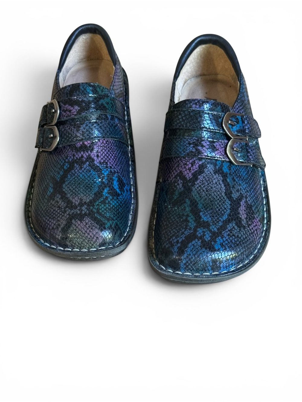 Alegria Kayla PG Lite Clogs Sz 37 US 7 Moody Blues Metallic Snake Comfort Shoes